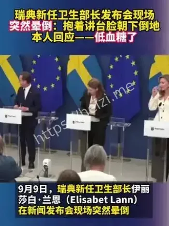 瑞典卫生大臣记者会晕倒
